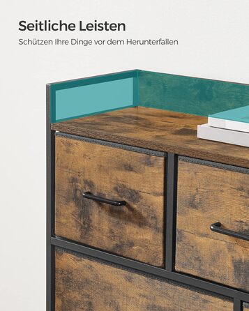 SONGMICS Chest of Drawers, Cabinet, 7 Fabric Drawers with Handles, Metal Frame, Industrial Design, Vintage Brown-Ink Black LTS137B01