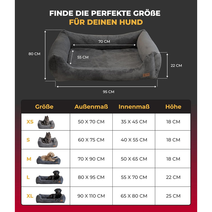 Ортопедичне собаче ліжко HS-Hundebett® Deluxe Cord (70x90 см) – м'яке, зелене, для великих собак, знімний чохол, нековзне, зроблене в Німеччині