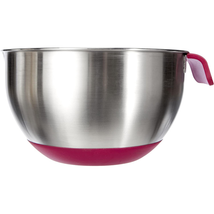 Metaltex 23514610080 Mixing Bowl, 2.8 l, non-slip, stainless steel, silver and pink, 20 x 20 x 11.5 cm