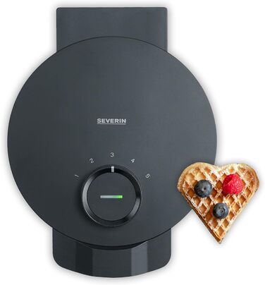 Severin Black Line Heart Waffle Maker - PFAS-Free Coating, Indicator Light, Cord Storage, 1000W - WA 2117