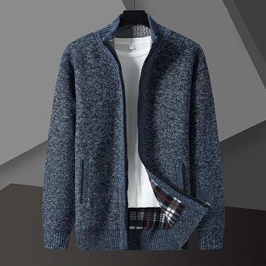 Кардиган чоловічий з кишенями, чоловіча в'язана куртка на блискавці, світшот без капюшона, пуловер-куртка однотонний флісовий кардиган, чоловічий пуловер, осінній кардиган для брюк (M, Синій)