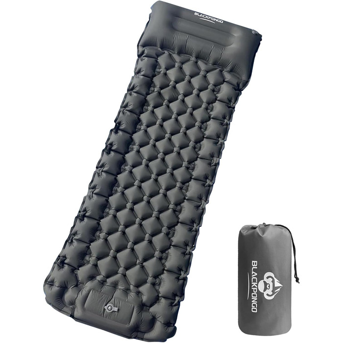 Twin Camping Sleeping Pad with Built-in Pillow & Foot Pump - Lightweight Inflatable Mat for Camping, Backpacking, Hiking & Travel (Gray, Double Size)