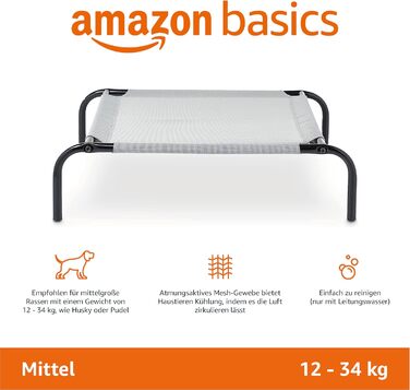 Amazon Basics Elevated Dog Pet Bed, Grey, Size 130 x W 80 x H 19 cm (M)