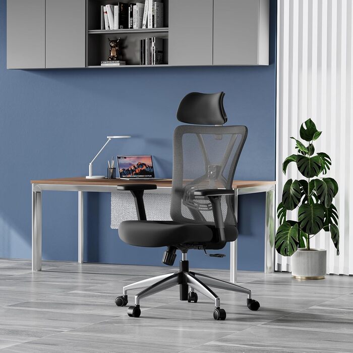 Ticova Ergonomic Office Chair - Adjustable Lumbar Support, Headrest & 3D Armrests