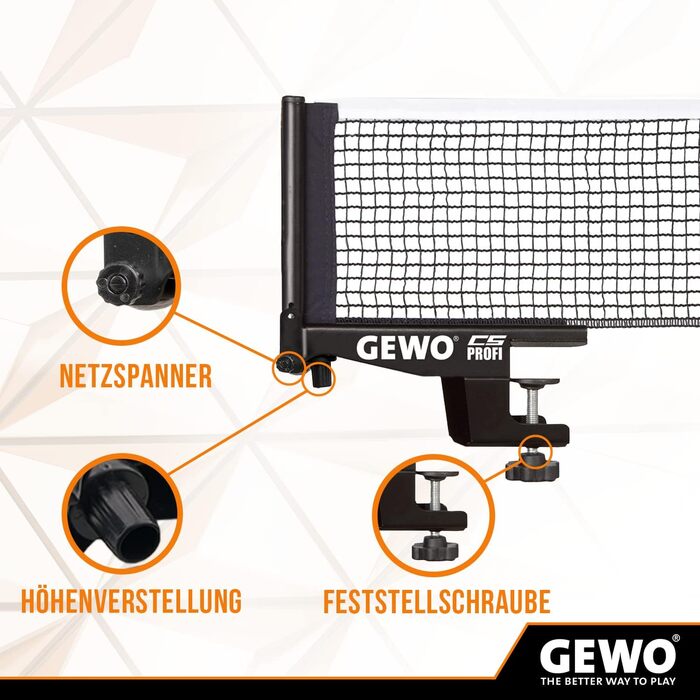 Сітка для настільного тенісу GEWO CS Profi - професійна, міцна, чорна, 183 см