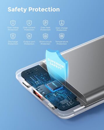 Power Bank VEEKTOMX 10000mAh: Компактний повербанк 22,5W з PD 3.0 та QC 3.0, USB-C, для iPhone/Samsung/Huawei/Xiaomi/AirPods/iPad, чорний