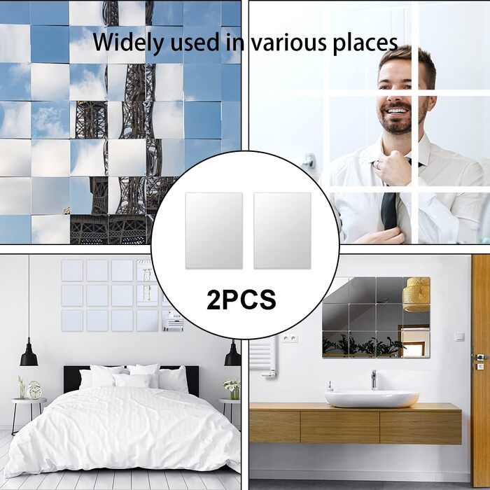 Дзеркальні плитки самоклеючі 40x30 см (2 шт.) - акрилові, для декору стін