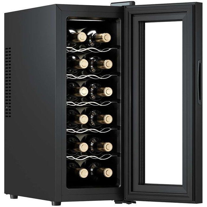 Cecotec Bolero GrandSommelier 830 CoolWood Wine Rack, Thermoelectric, Quiet and High Performance, Adjustable Temperature: 8-18ºC, Touch Control Panel, Displays, Eco-friendly. (12 Bottles, Black)