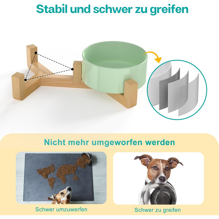 Doppel 850ml Ceramic Dog Bowl - Elevated Food and Water Bowl with Bamboo Stand & Non-Slip Mat for Medium & Large Dogs