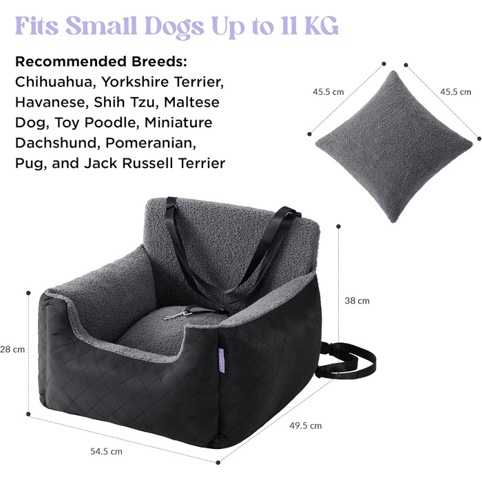 Автокрісло для собак Lesure - чорне, для маленьких собак, водовідштовхувальне, з поворотком для повідка