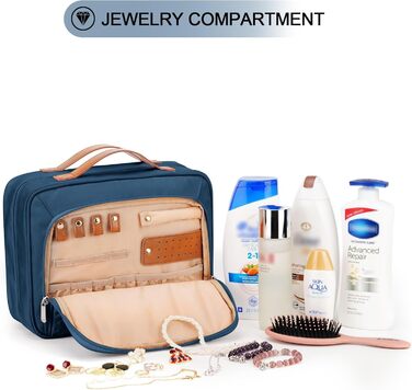 Сумка-органайзер для туалетних аксесуарів для жінок, велика, водонепроникна, з відділенням для прикрас, для подорожей, темно-синя