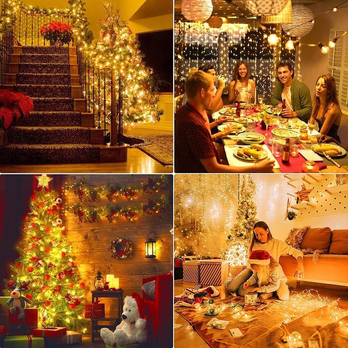 Льод-гірлянда мідний дріт, 100 метрів, 1000 LED, 8 режимів, вологостійка, тепле світло, для прикраси дому, саду, ялинки, вечірки, Різдва