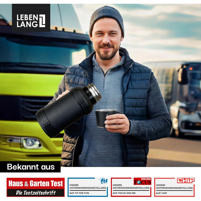 Термос LEBENLANG 2,5 л з чашкою, ситом та ремінцем - 24 год тепла. Термофляшка, термокухоль, фляга з нержавіючої сталі, 2500 мл