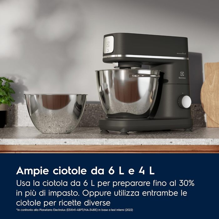 Тістоміс Electrolux EKM5570 з нержавіючої сталі, 1200 Вт, 10 швидкостей, з вінчиком та кришкою, Black Pearl