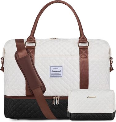 Спортивна сумка LOVEVOOK для жінок, велика ручна поклажа, дорожня сумка-дуffel, XL (2 шт., бежевий, чорний, коричневий)