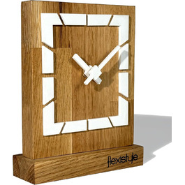 FLEXISTYLE Modern Stand Clock Small Made of Oak Wood Living Room Bathroom, Schwarz/Oak, Black (Style 8)