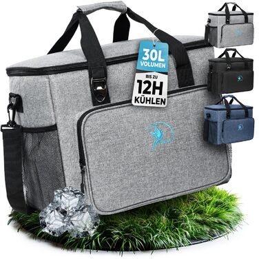 Термосумка 20L/30L (складний) охолоджує до 12 годин - ізольована сумка-шопер та ланчбокс з відкривачем для пляшок, вологостійкий матеріал PEVA для роботи, офісу, пікніка, покупок та будівництва (30 літрів, сіра)