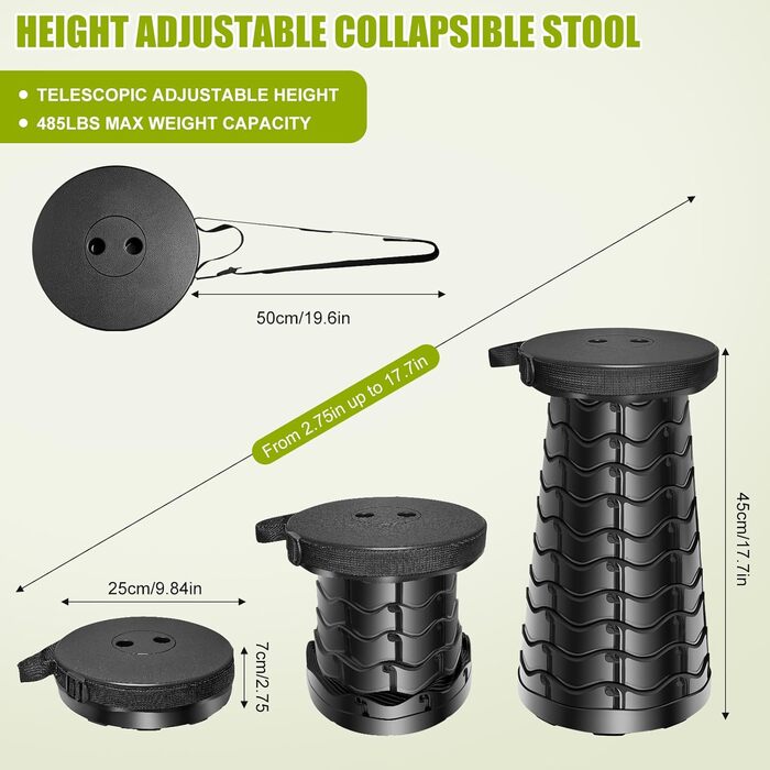 Зручний складаний стільчик з подушкою та тримачем для напоїв, телескопічний, вантажопідйомність 220 кг, легкий, стабільний, регульована висота, для відпочинку на природі та вдома