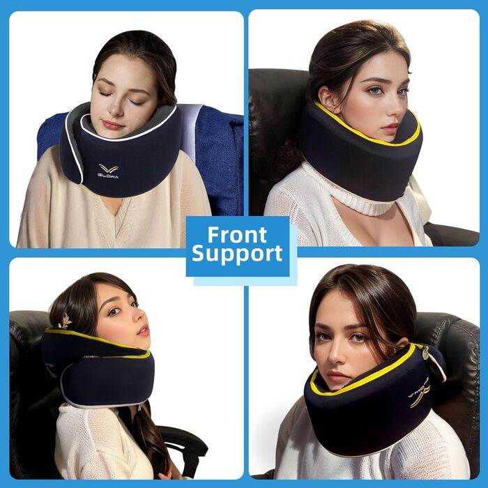 Подушка для шиї ComfoArray Glowa, для подорожей, авто та літака, 2023, широка регульована зона, покращена підтримка голови, темно-синій