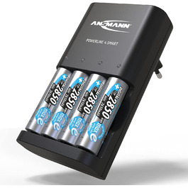 Зарядний пристрій ANSMANN Powerline 4 Smart з 4x NiMH акумуляторами 2850mAh для AA/AAA - автоматичний зарядний пристрій з режимом відновлення, для перезаряджуваних батарейок, включає 4x 2850mAh AA