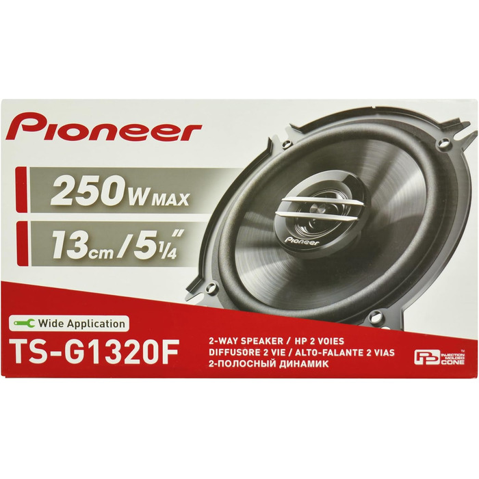Автомобільні коаксіальні динаміки Pioneer TS-G1320F 13 см, 2-смугові, 250 Вт, набір з 2 динаміків з гратами, потужний звук, високий ККД, монтаж 44,3 мм, отвір 121 мм