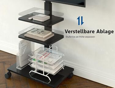 FITUEYES Rolling TV Stand with 3 Shelves - Adjustable Height & Swivel - Fits 32-60 Inch TVs (up to 30kg, VESA 600x400)