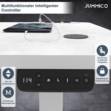 Електричний стіл JUMMICO з регулюванням висоти, бездрожною зарядкою та євро-розеткою USB, 160x80 см (сірий)