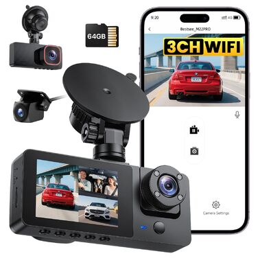 Відеореєстратор Bestsee 2.5K для авто (передній, задній, салон), 64GB SD-карта, нічна зйомка, паркування, G-сенсор, IPS 2.35
