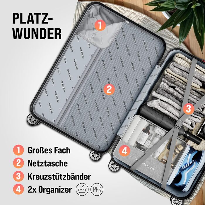 Набір валіз Monzana® 3шт (M-L-XL), зелений - з замком, органайзером та вагами. Trolley, валіза з жорсткою оболонкою, Gepäck-Set