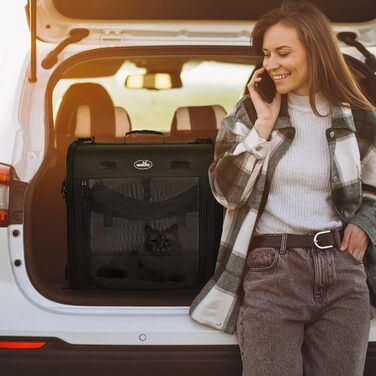 Складана переноска для котів Wakytu велика, 89x35x43 см, для 2 котів, 2-в-1 переноска та автокрісло, безпечна та провітрювана, підходить для подорожей, ветеринара, для маленьких собак та котів. Чорний колір.