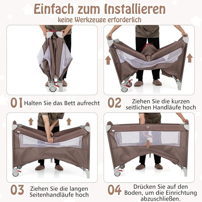 DREAMADE 4-in-1 Travel Bed with Mattress, 120 x 60cm Crib/Bouncer with Wheels, Folding Baby Bed as Changing Table & Playard, Baby Travel Bed from Birth (Gray)