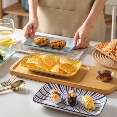 Набір салатників прямокутної форми з кераміки Selamica, 8 дюймів, набір з 4 шт. - для салатів, закусок, суші, фруктів. Різні кольори