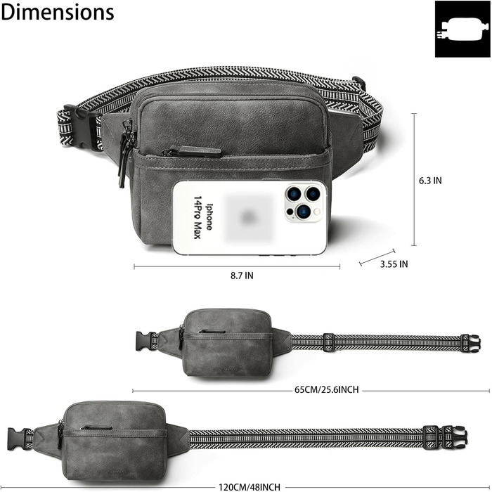 Women's Fanny Pack, Small Crossbody Bag for Women, PU Leather Theft-Proof Water-Resistant Belt Bag Women's Hip Bag for Outdoor Sports, Travel, Cycling (Gray 2)