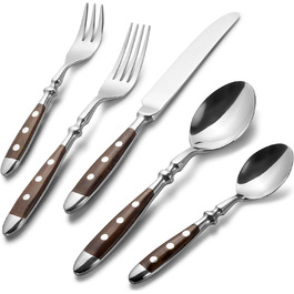 Alata 6-Piece Cutlery Set - Rustic Tableware Set Made of Stainless Steel with Brown Handles - Forged and Heavy - 30-Piece - Berlin Brown Series 30-Piece