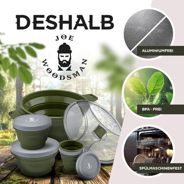 Набір посуду для кемпінгу Joe Woodsman: легкий, складаний, для туризму та подорожей