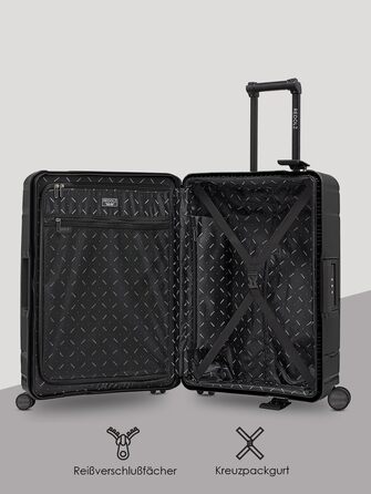 Набір валіз REDOLZ Hartschalen 3-ті: міцний поліпропілен, TSA-замок, 4 колеса, система 3-точкового закриття. Розмір M (65 см), Deep Black.