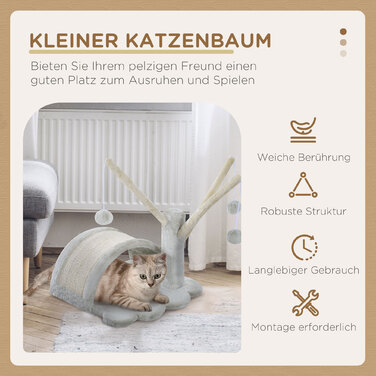 PawHut Stable Cat Scratching Post, Small Climbing Tree with Scratching Post, 38 x 38 x 40 cm, Light Grey, Ideal for Indoor Cats