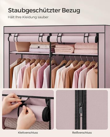 SONGMICS Storage Cabinet, Portable, with Hanging Rod, Foldable, Wardrobe, Bedroom, Office, 140 x 43 x 174 cm, RYG02GY (Violet-Lavender)