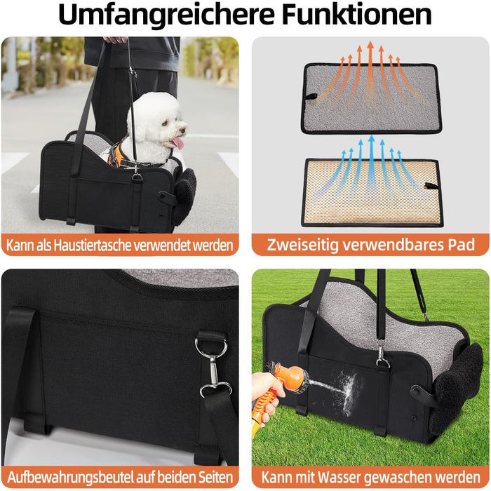 Автокрісло для собак та котів GGW | Безпечне автокрісло для маленьких собак та котів з подвійним кріпленням, водонепроникне, з бічними кишенями та швидкою установкою (сумісне з 99% підлокітників) (Чорний, стандартний стиль)