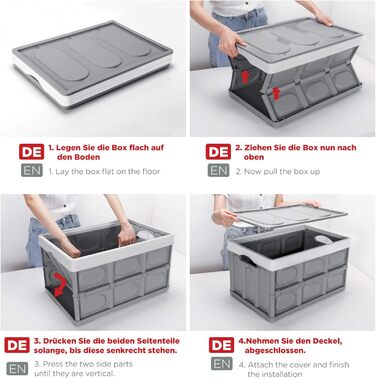 Yorbay 2-Piece Set 55L Professional Folding Box Transport Box with Lid, Foldable Storage Box with Handle, Stackable Boxes Storage Box Folding Boxes Stackable Boxes for Storage and Transport, PP, Grey (55L)