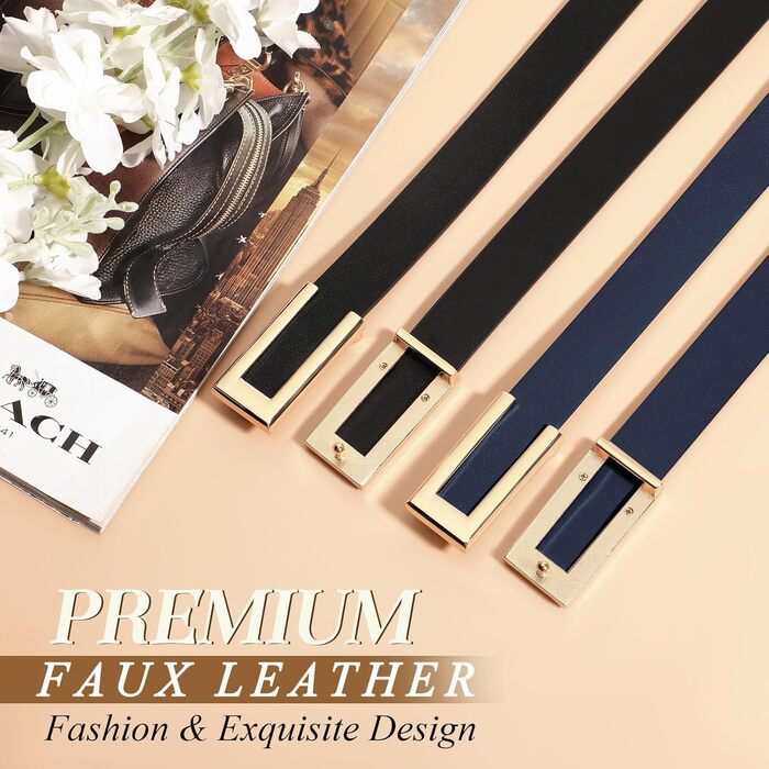 Жіночі тонкі ремені SUOSDEY (2 шт.) з золотистою пряжкою, 100 см, розмір талії 70-84 см (чорний+темно-синій)