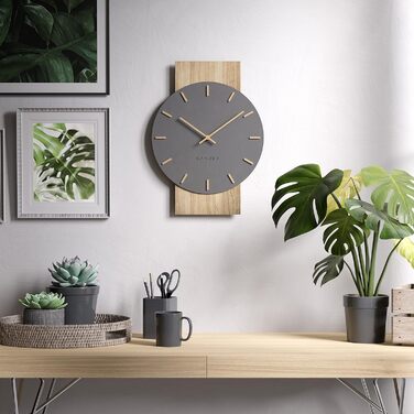 Cander Berlin MNU 2630 Z Wall Clock Silent 41 cm No Ticking Sounds Living Room Modern Vintage Gray Black Wooden Hands