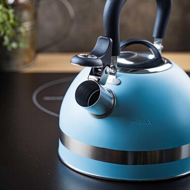 Чайник Kinghoff 1.8L з нержавіючої сталі, Induktion, з свистком, матовий синій, KH-1857