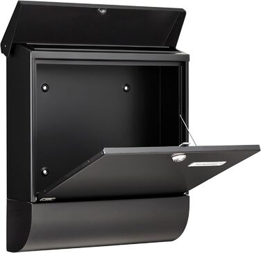 Поштова скринька Burg Wächter Vario ANT з газетницею та табличкою для імені, оцинкована сталь, формат DIN C4, 2 ключі, чорна (RAL 7016)