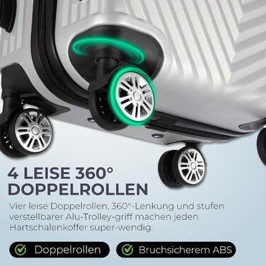 Набір валіз xRace 3 шт. ABS, 20/24/28 дюймів, ручна поклажа, TSA, 360° колеса, стійкий до ударів, преміум підкладка (Сріблястий)