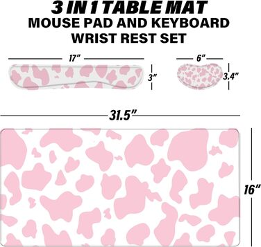Килимок для миші 80x40 см 3-в-1 з підставкою для зап'ястя та клавіатури, рожевий (J2)