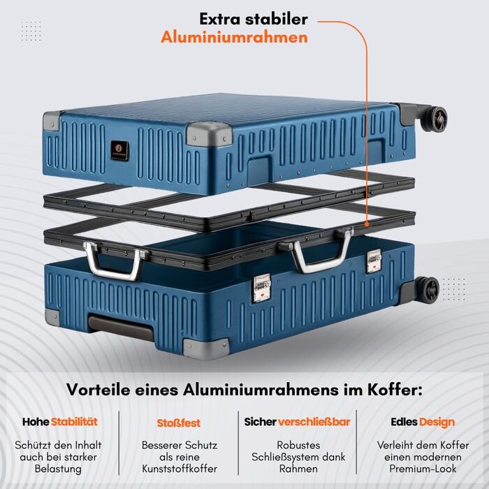 Валіза It'Go Aluiniu Rahen Koffer: велика, жорстка, на 4 колесах, для подорожей (блакитна, L)