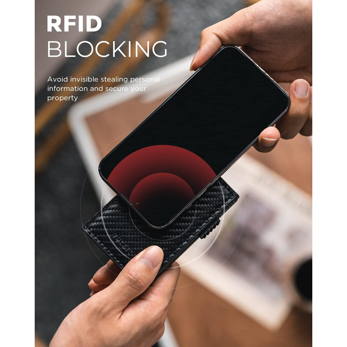 VULKIT Картхолдер Pop-up RFID захист. Шкіряний картник для 11 карток та купюр. Чорний карбон