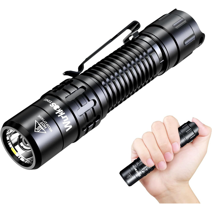 Ліхтарик Wurkkos TD02 LED, тактичний, надяскравий 2000 люмен, USB-C зарядка, IP68 водонепроникний, 6 режимів, компактний для зовнішнього та домашнього використання