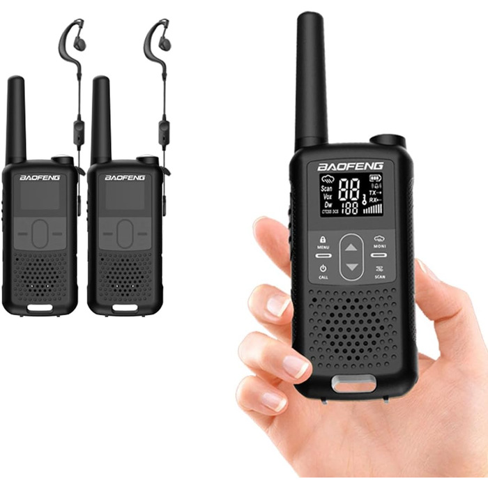 Baofeng GT-22, license-free PMR 446 Walkie Talkie Set, professional radio, up to 3km range, 16 channels, rechargeable radio with headset (2 pieces)